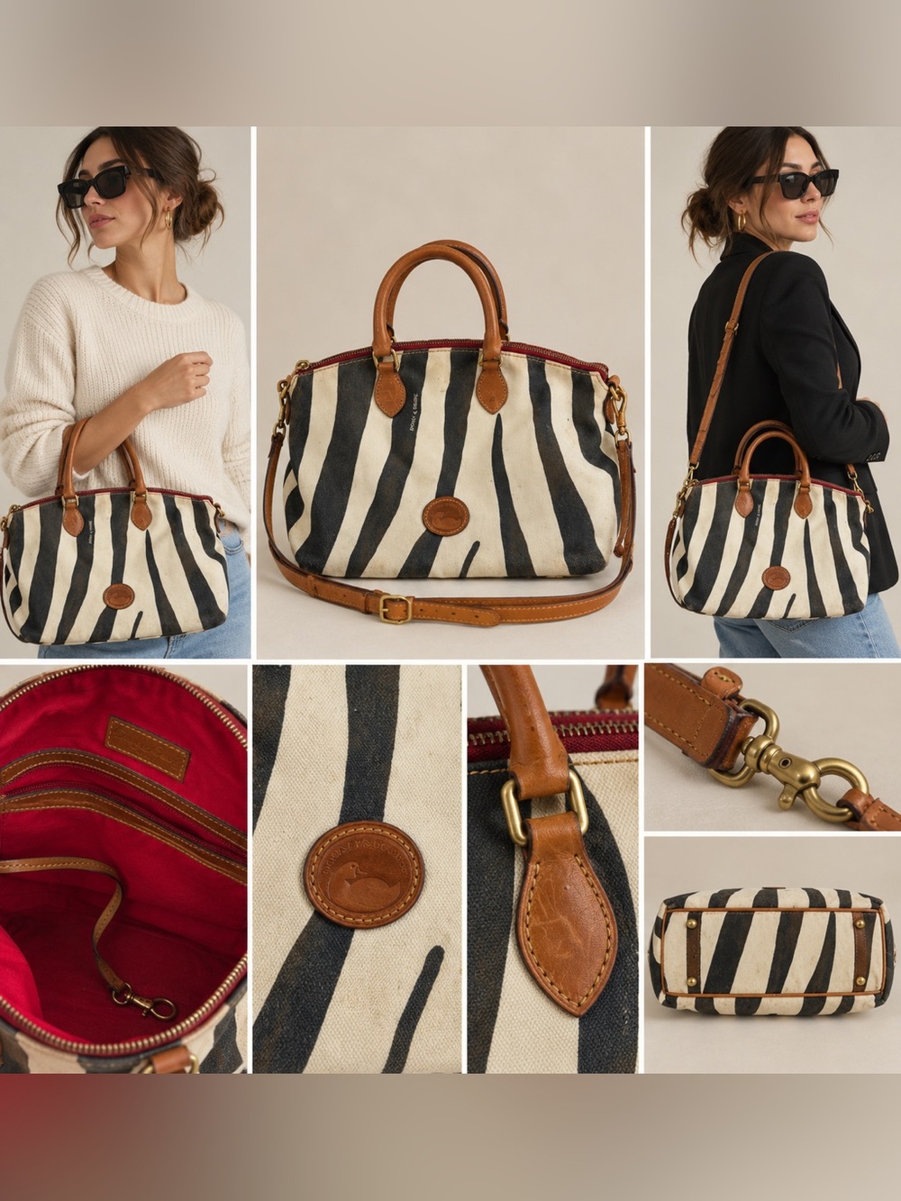 Dooney & Bourke Zebra Canvas Leather Satchel Crossbody Bag